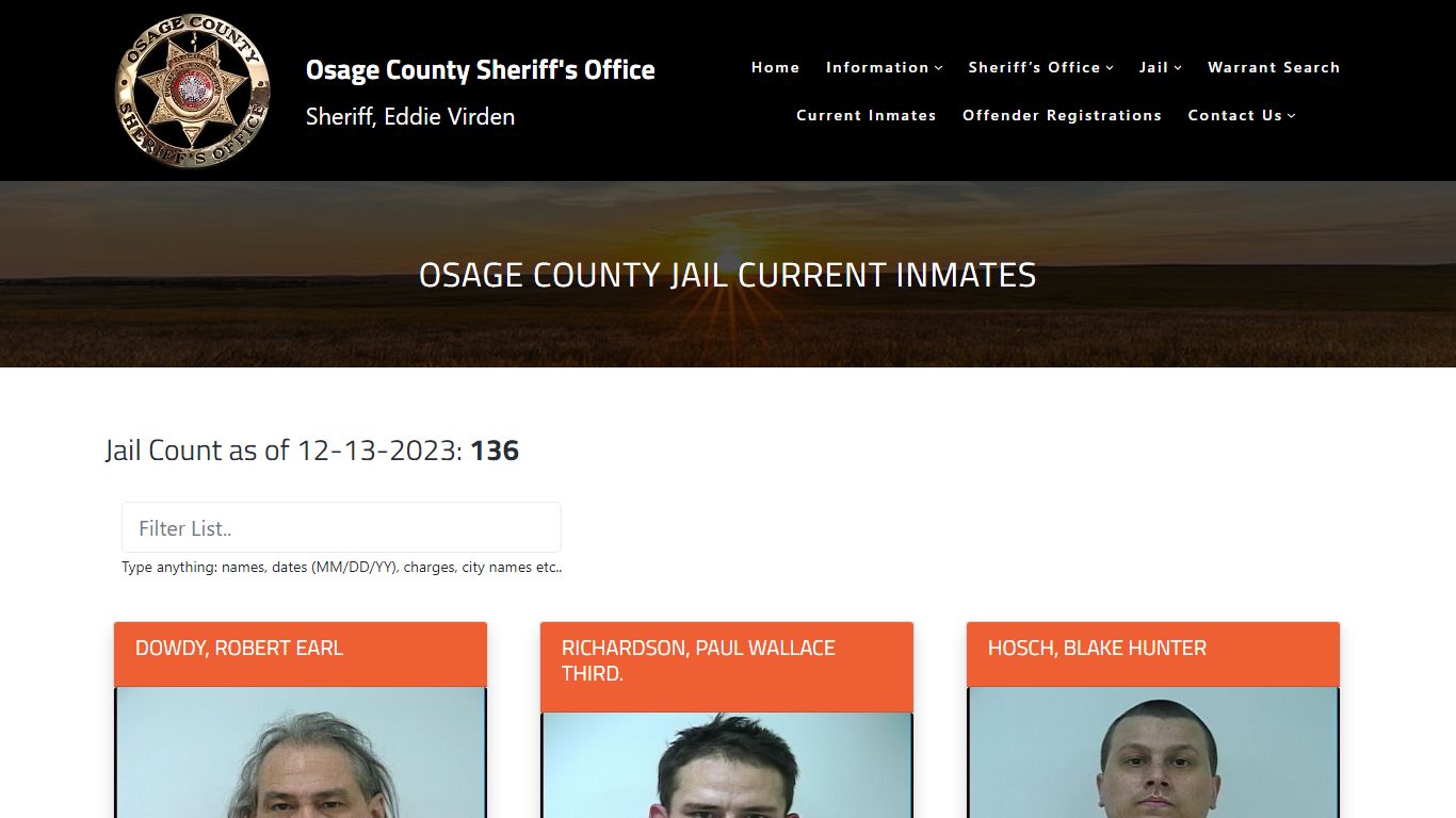 Osage County Jail Current Inmates – Osage County Sheriff's Office